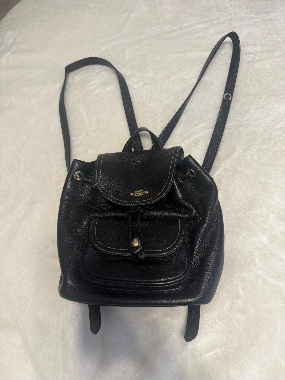 Coach Black Pebbled Leather Mini Drawstring Backpack